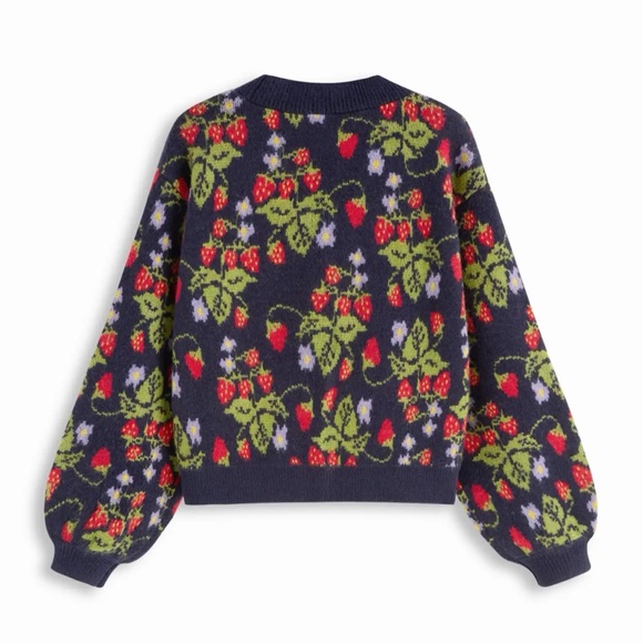 Cider KNIT V-NECK STRAWBERRY BUTTON OVERSIZED CARDIGAN XL - Picture 5 of 6